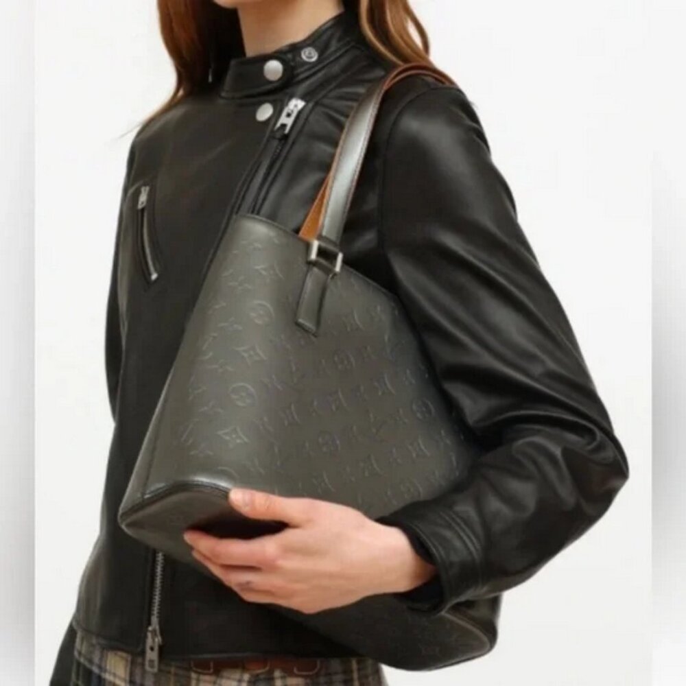 Authentic Louis Vuitton black noir matte monogram Stockton shoulder / tote bag